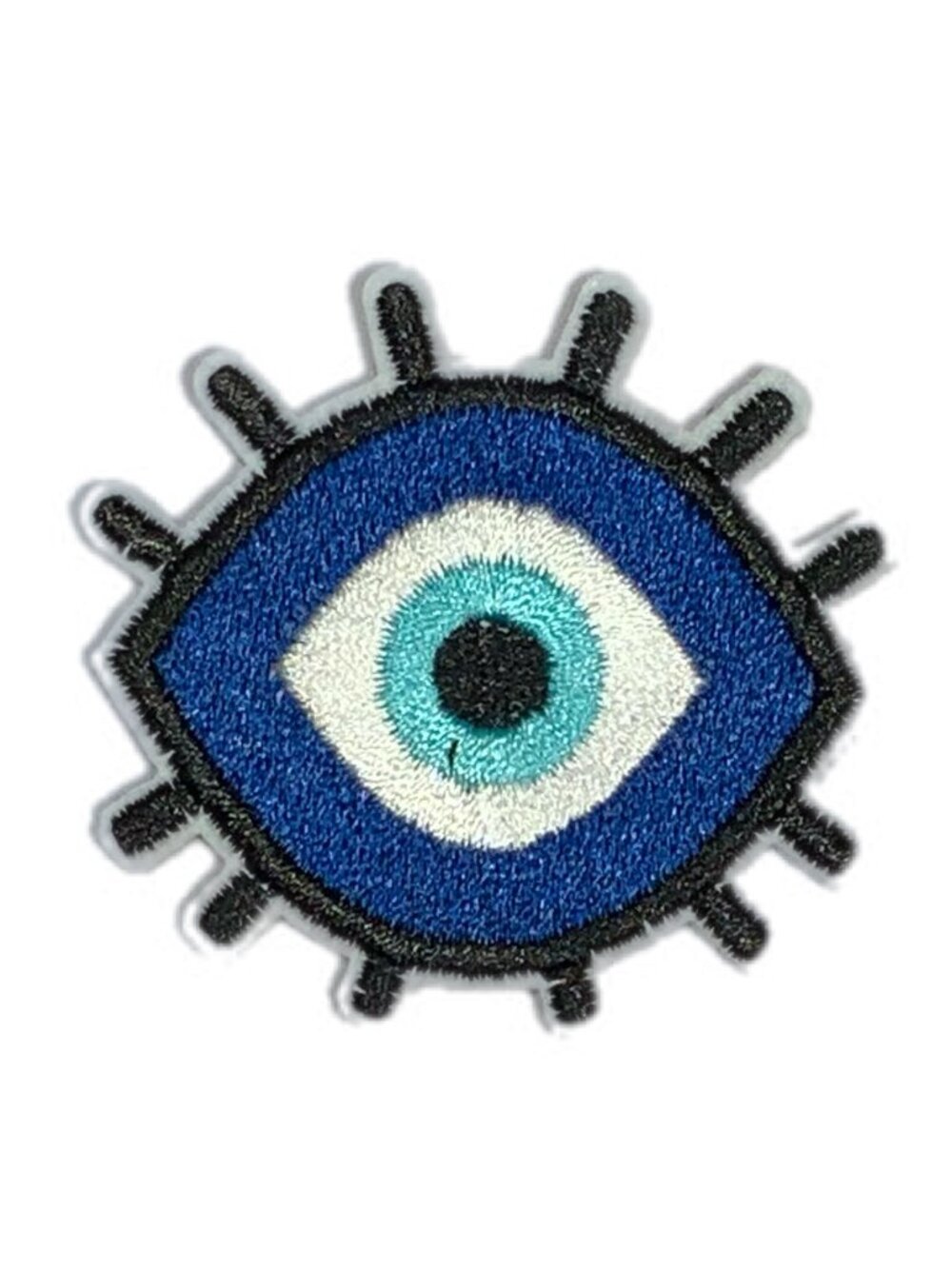 Evil Eye Embroidered Iron On Patch Blue White Black Lashes